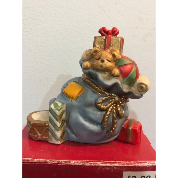 VTG Hand-Painted Porcelain Gift Bag Figurine With Christmas Toys & Decorations - Picture 2 of 5